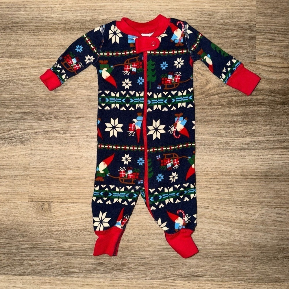 Hanna Andersson Gnome Sweet Gnome Holiday Footie Pajamas‎ Baby 0-3M Organic Zip